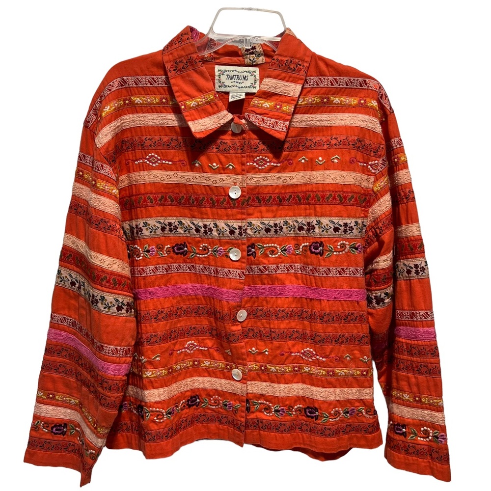 Tantrums women's orange striped embroidered button-front jacket